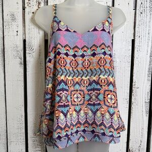 George‎ Geometric Top Womens Size UK  10 US Medium Sleeveless V-neck Boho